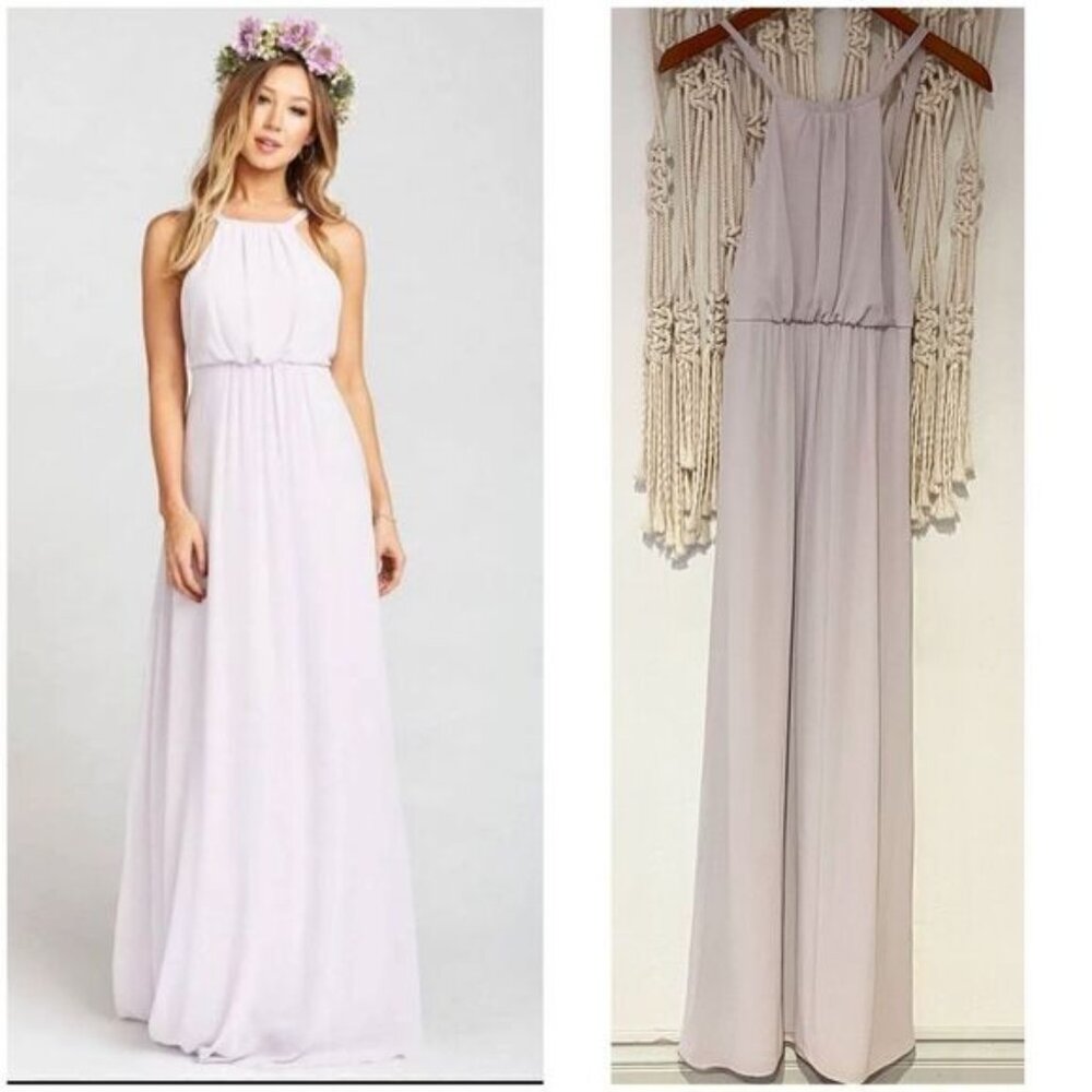 Show Me Your Mumu Maxi Dress MED Chiffon Lilac High Neck Bridesmaids “Amanda”
